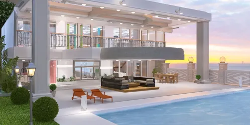 A wonderful glass villa overlooking a large swimmi