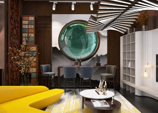 mooie rustiek relax kleurrijke livingroom  Design Rendering