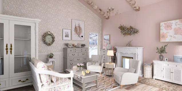 Pink/white farmhouse living room