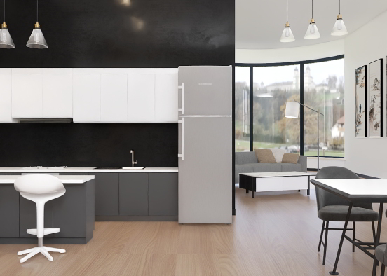 modern kitchen and living room Design Rendering