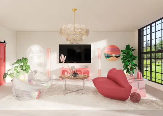 Barbie pink living room Design Rendering