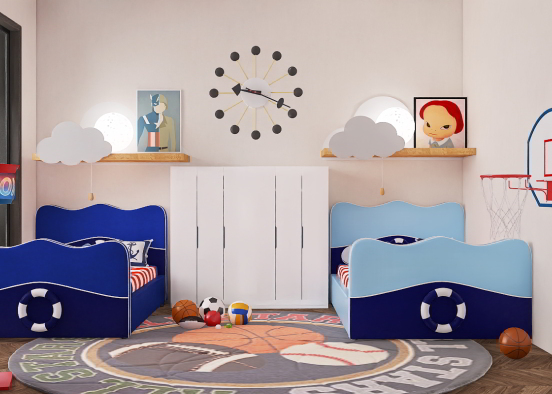 Twin kids bedroom Design Rendering
