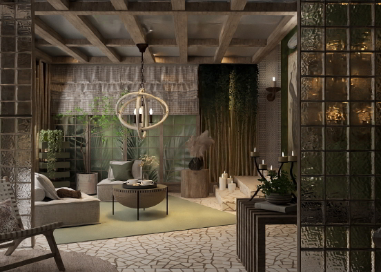 Wood Glass Candles and Greenery Design Rendering