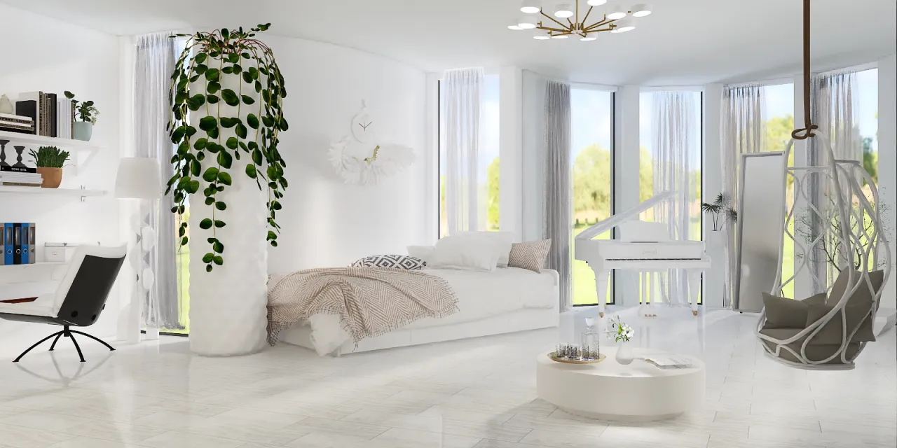 a room with a white wall and a white bed 