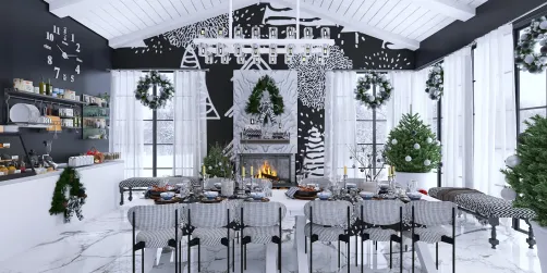 "Festive Dining Room with Modern Decor"