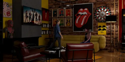 Deadpool and Wolverine-style living room 