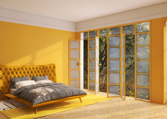 Chambre  d’hotel jaune Design Rendering