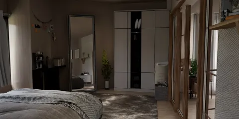 cozy bedroom design featuring a spacious arrangement of furniture with a modern touch, showcasing a calming atmosphere and optimized space using Homestyler's real-time 3D rendering feature.