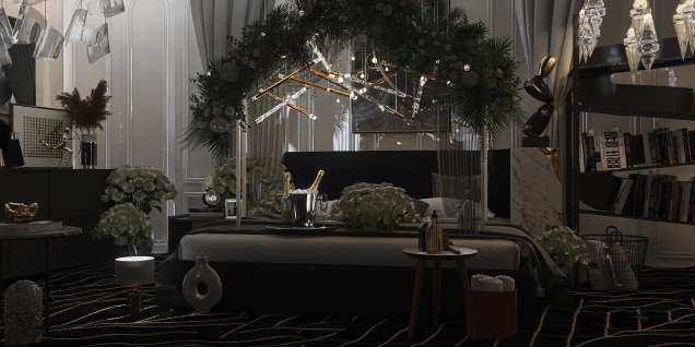 Elegant Black&White Honeymoon Bedroom