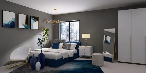 Blue, white, and gold Bedroom