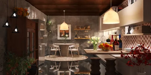 Cocina rústica con motivos geométricos
