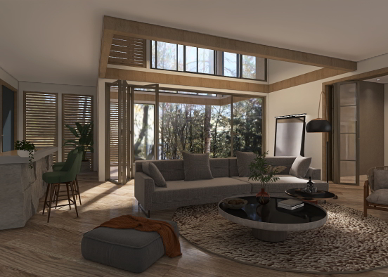 Living Room & Bar Space Design Rendering