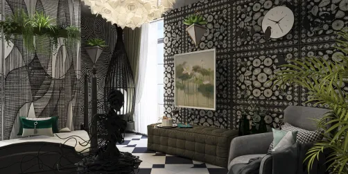Black and White with touches of green