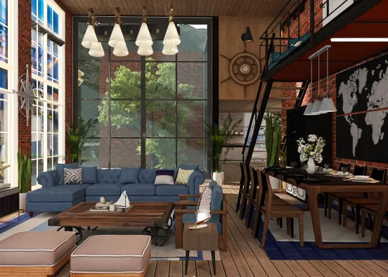 # Hull Living - Coastal Industrial  Renderização de Design