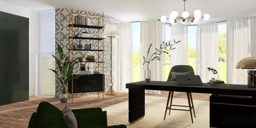 Green mid century modern office 