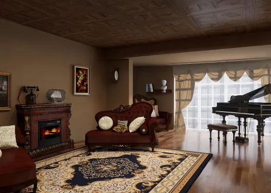 Victorian Chocolate Living Room Design Rendering