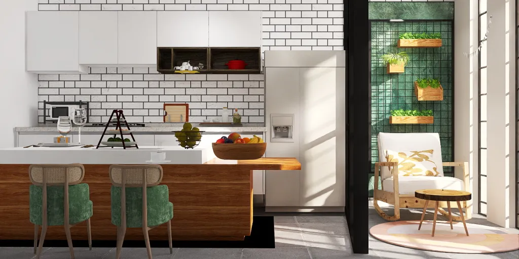 a kitchen with a sink, a table and a window 