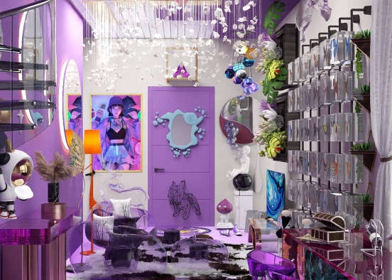 🟣 Purple Futuristic Living Room 💜 Design Rendering