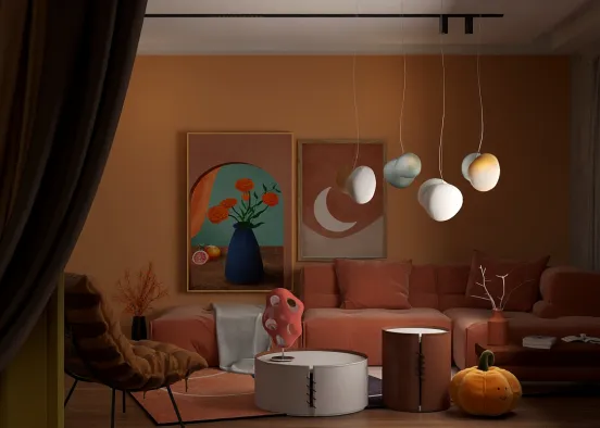 Peach living room Design Rendering
