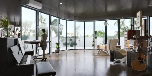 music room with a mirror wall