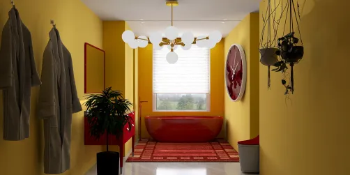 Yellow and red bathroom