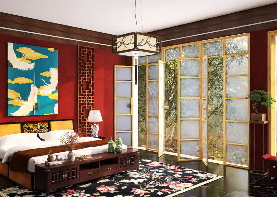 Chambre traditionnelle chinoise Design Rendering