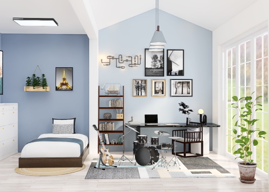 Modern bedroom with musical mood Design Rendering