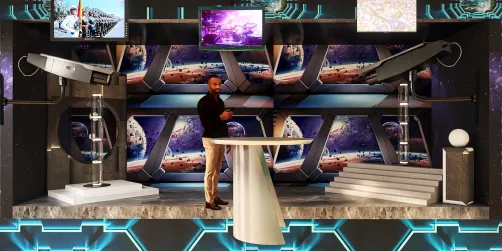 TV reporter on a space station 