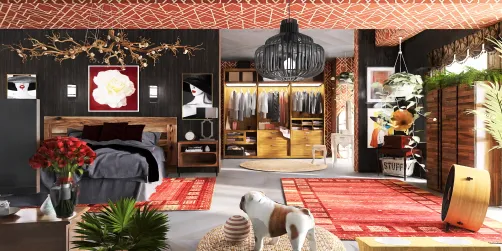 Industrial styled bedroom/walk in closet