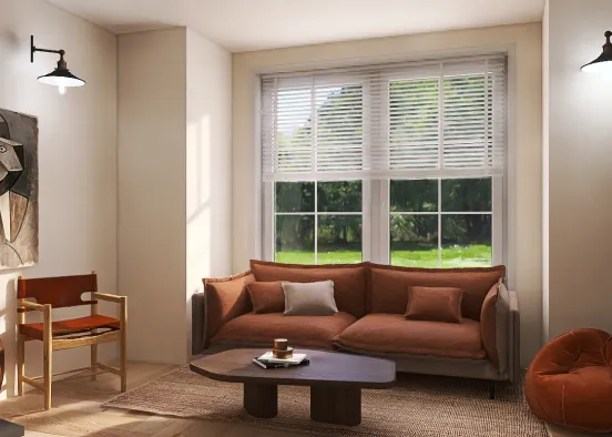 Earthy Tones Living Room Design Rendering