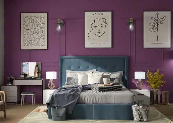 purple wall, neutral colour  Design Rendering