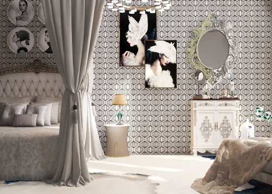 Luxe bedroom with vintage touches Design Rendering