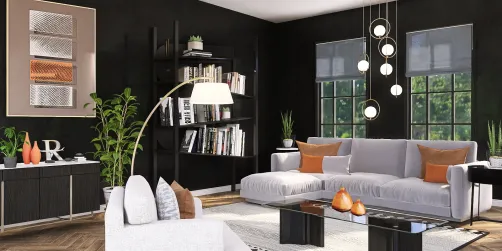 Orange and black home library