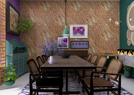 Purple Teal Earth tones Dinning Room  Design Rendering