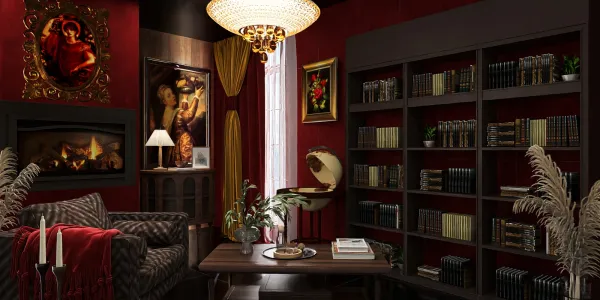 cozy reading nook with a stylish bookshelf and warm lighting creating a vintage atmosphere, featuring smart furniture arrangement for optimized space usability using Homestyler's real-time 3D rendering.
