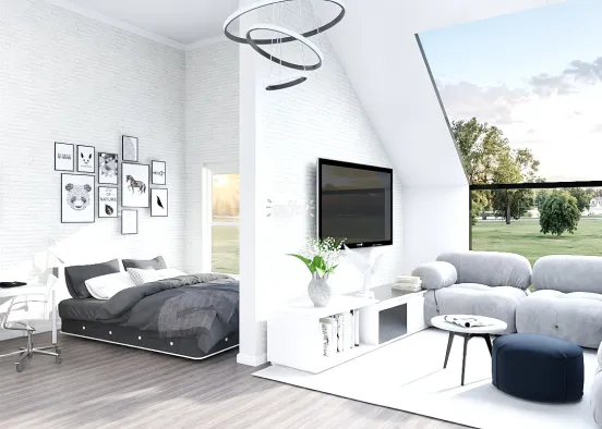 idustrial Black and White bedroom Design Rendering