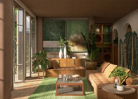 Green and Orange Living Room  Design Rendering