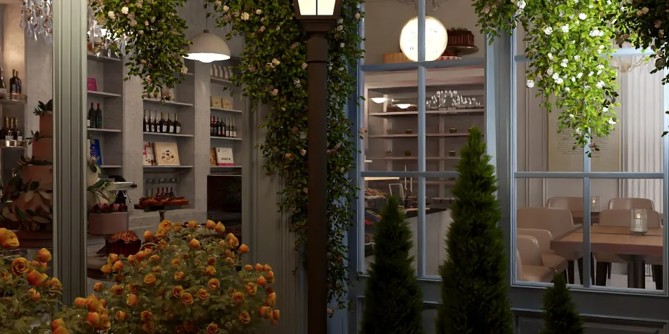 Cozy outdoor dining area with lush greenery and warm lighting, featuring a modern rustic design that enhances the dining experience, utilizing Homestyler's real-time 3D rendering for accurate visualization.