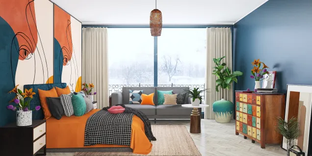 Orange and Teal Bedroom.