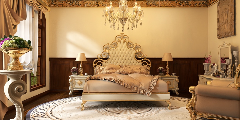 a large bed with a large mirror on the wall 