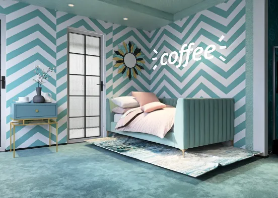 A teal , small bedroom and  Design Rendering