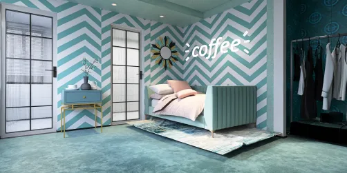 A teal , small bedroom and 