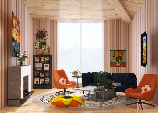 Mid-century Living Room  Design Rendering