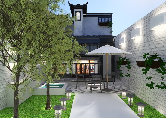 Outdoor patio with walkway 🍷 Design Rendering