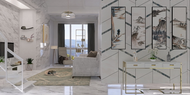 marble themed TV room