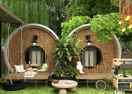 # nature cabins with outdoor relaxig areas Renderização de Design