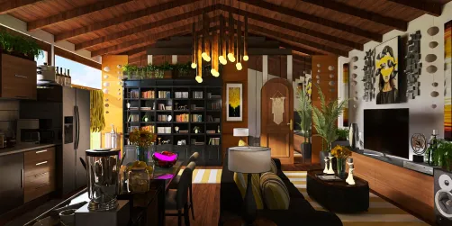 Open concept 
Kitchen and Living room 
🖤💛