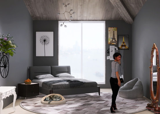 Grey Bedroom for Teen Girl Design Rendering
