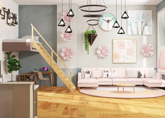 Pink and Blue House Design Rendering