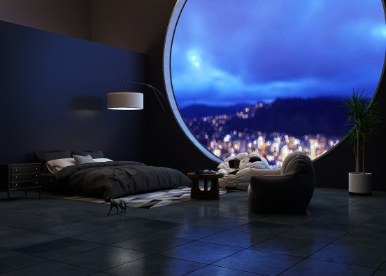 Bedroom. City view. Design Rendering